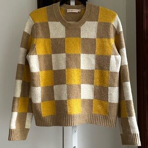 Preloved Tory Burch Yellow and Brown Checkered intarsia Sweater